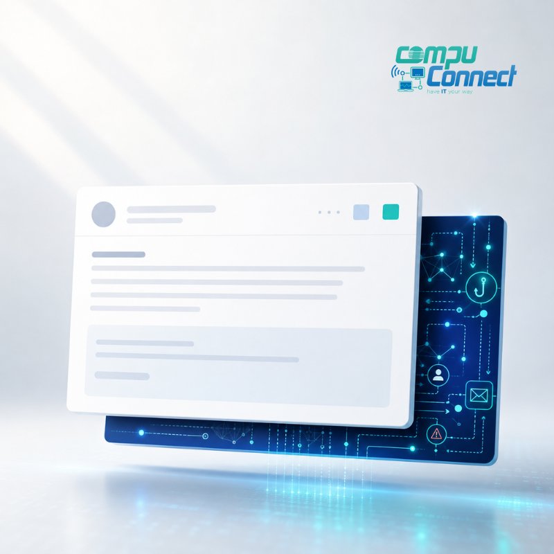 AI phishing email interface with security circuit board overlay